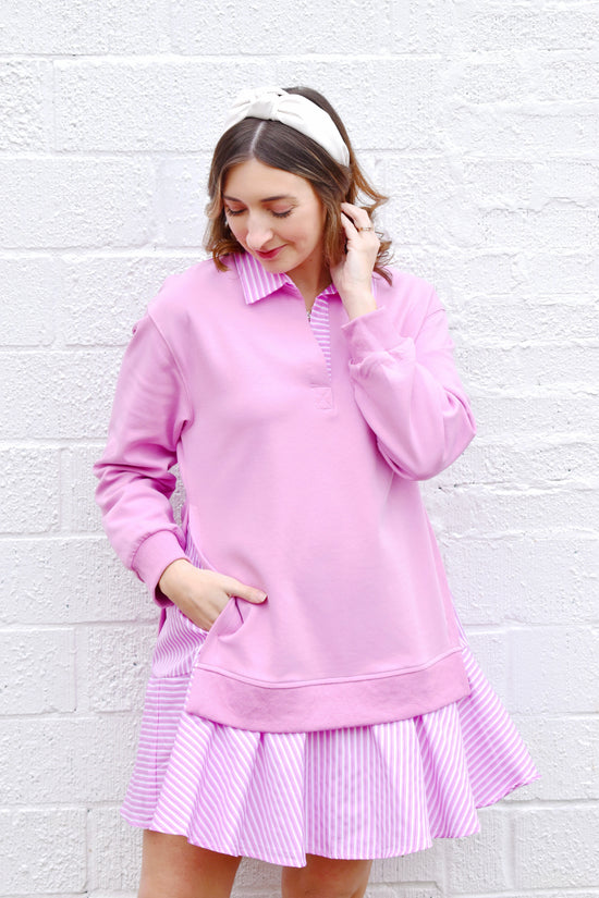 Preppy Pink Layered Sweatshirt Dress