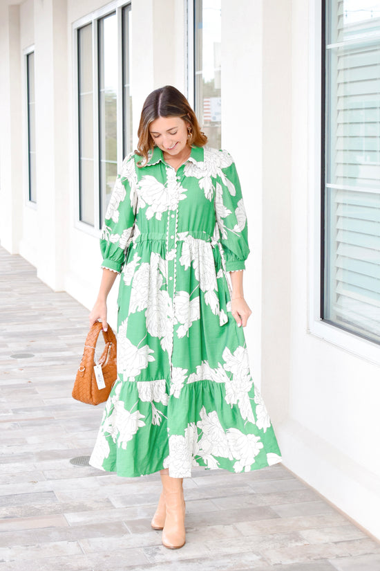 Green Floral Midi Dress