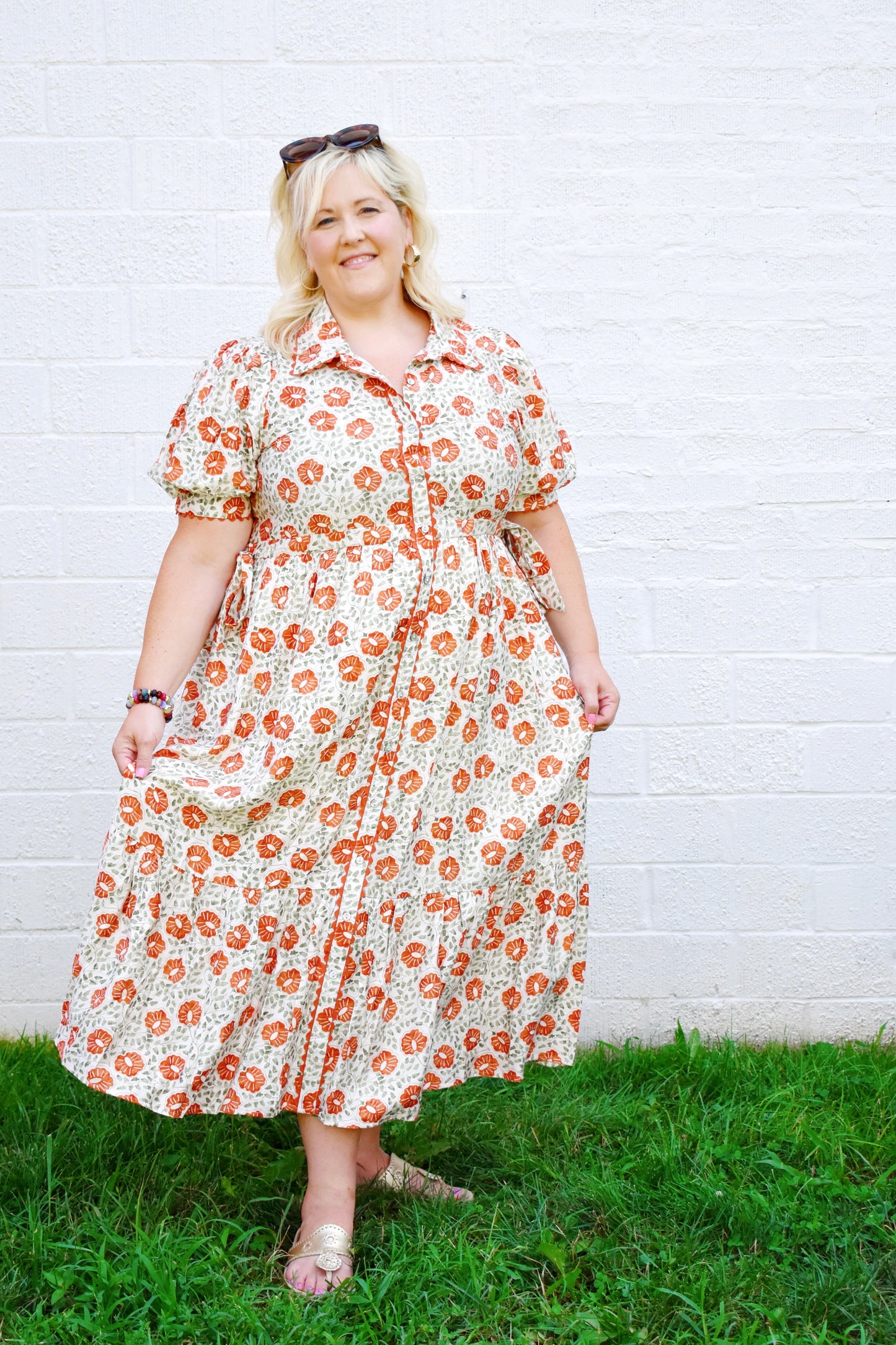 Plus Rust Floral Button Down Midi Dress