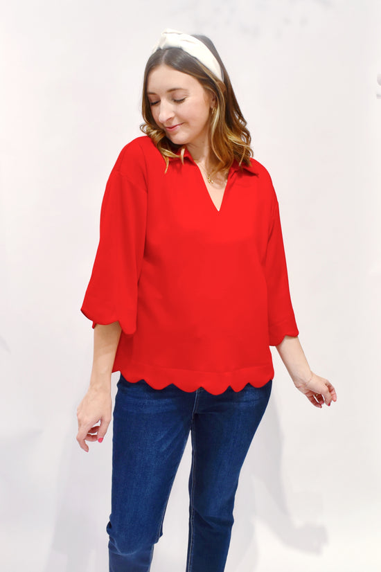 Red Scallop Hem Top