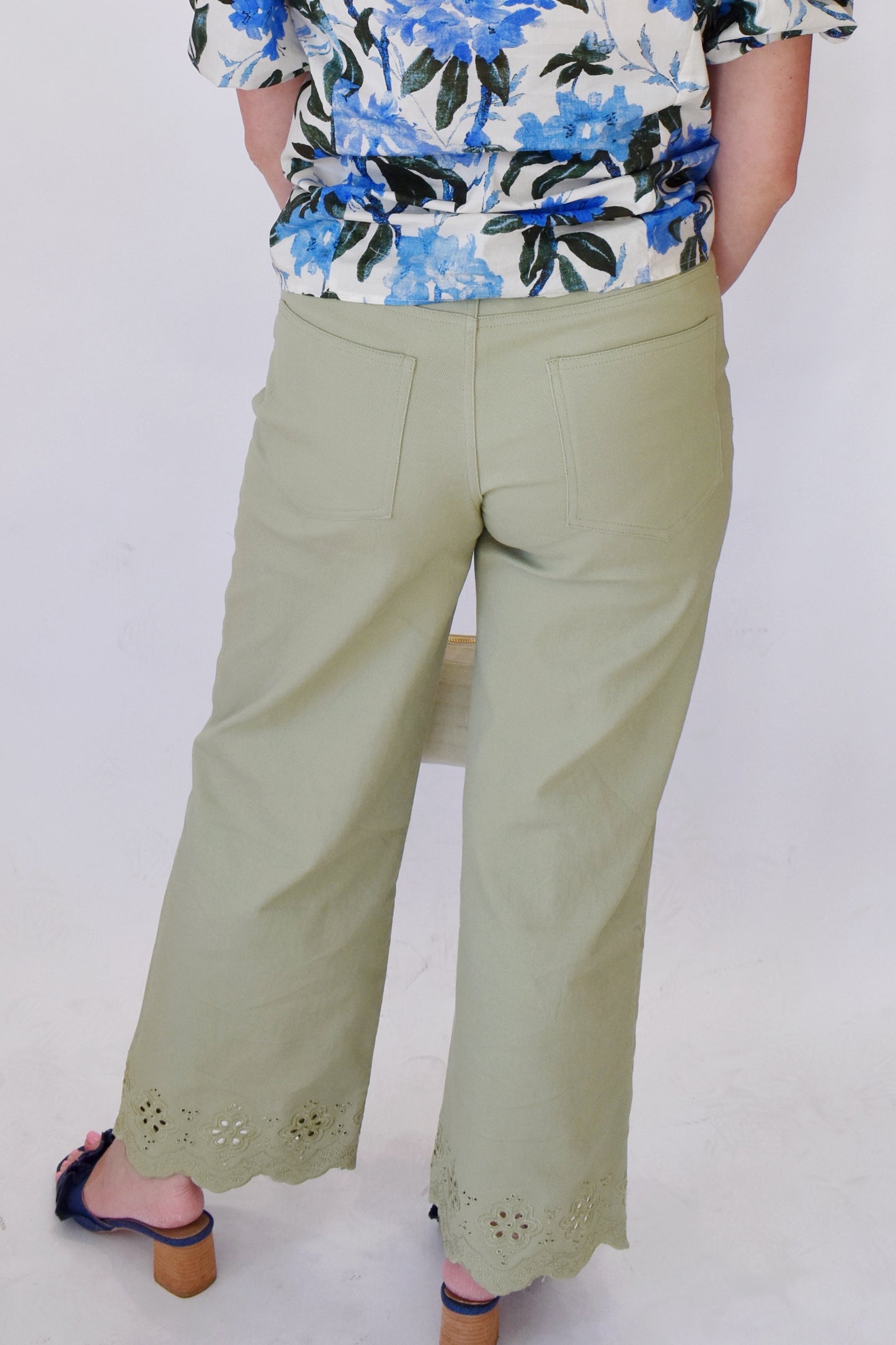 Matcha Eyelet Hem Wide Leg Pants