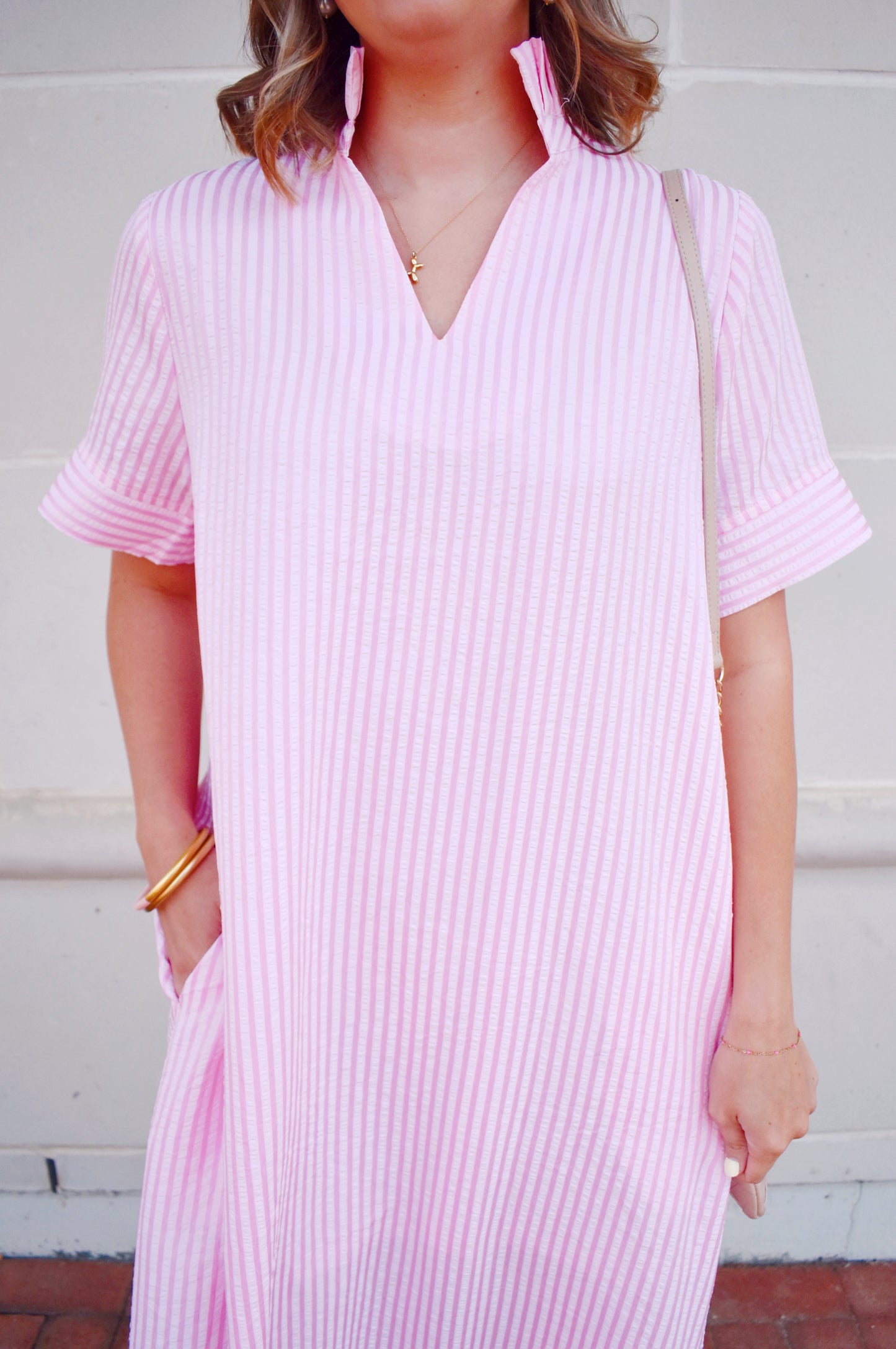 Light Pink Stripe Midi Dress