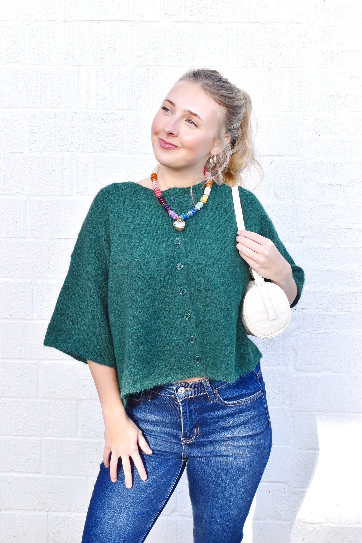 Hunter Green Short Sleeve Button Down Cardigan