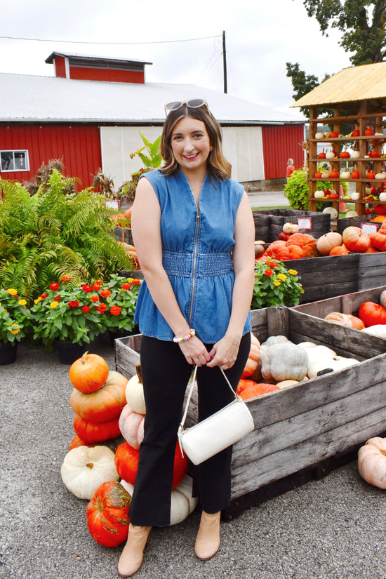 Denim Zip Up Peplum Top