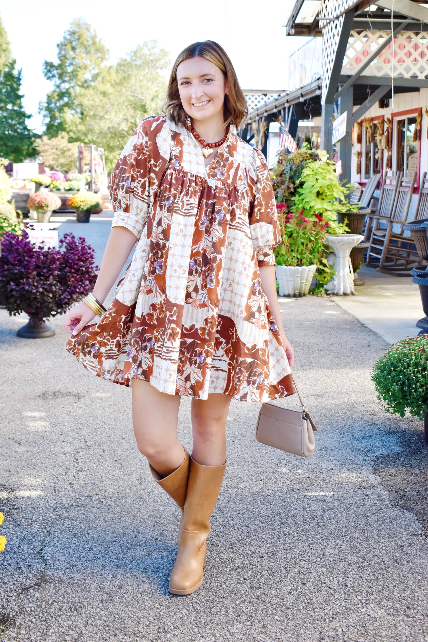 Rust Patchwork Printed Dress