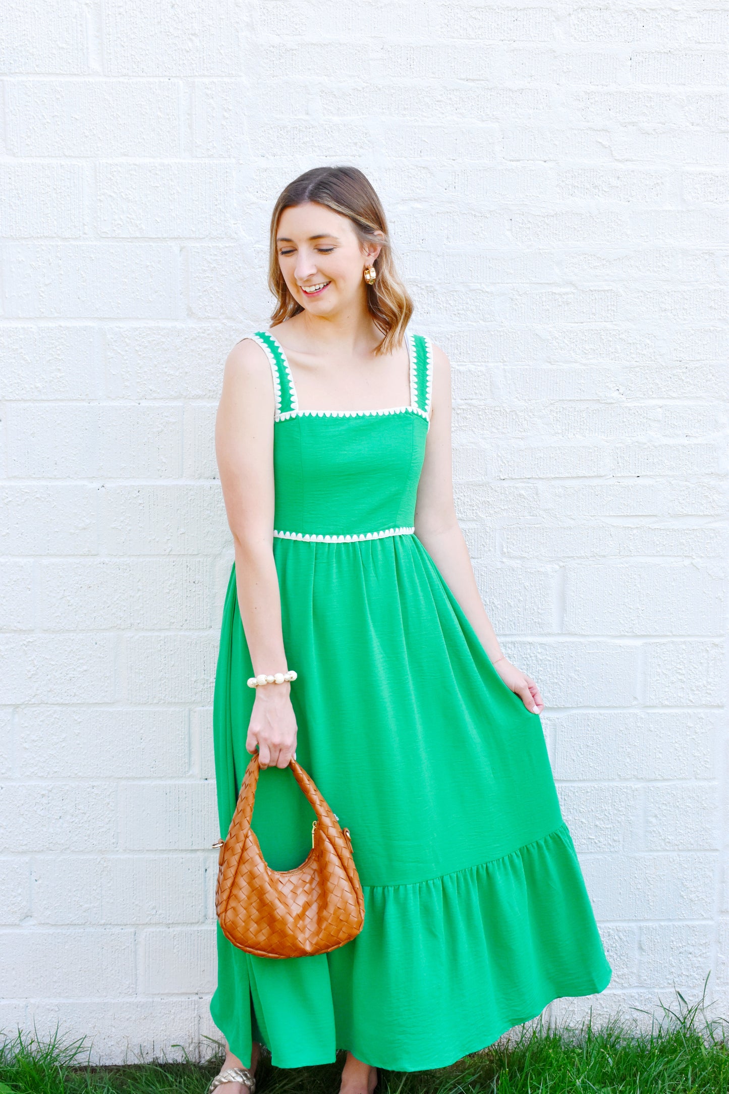 Kelly Green Trim Detail Maxi Dress