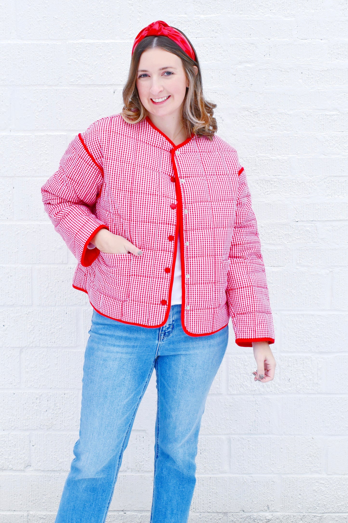 Red Gingham Quilted Jacket