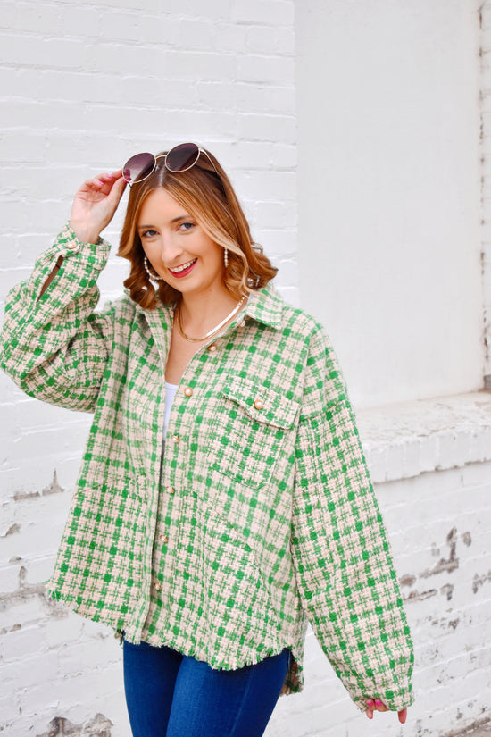 Load image into Gallery viewer, Green Tweed Plaid Jacket
