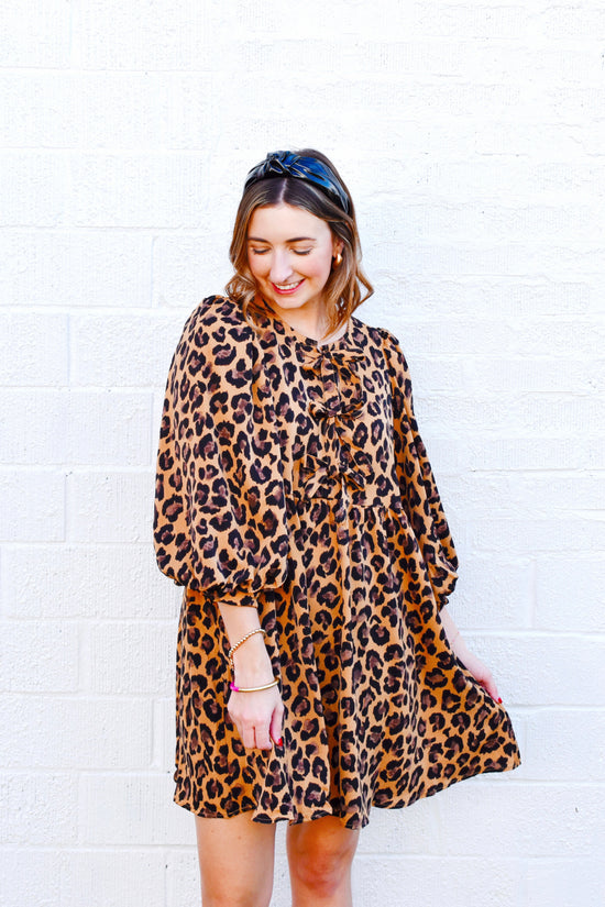 Leopard Bow Mini Dress