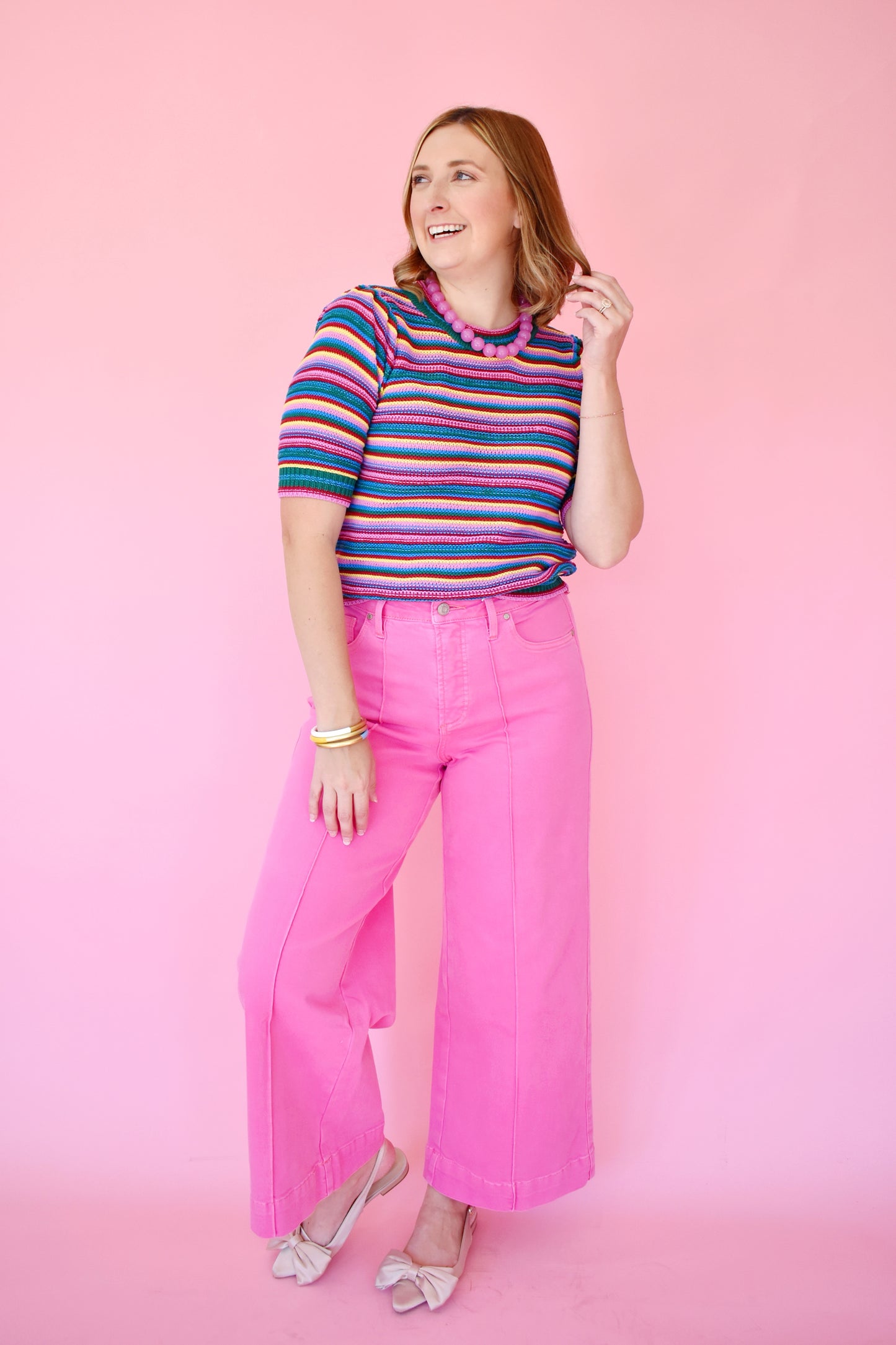 Bubblegum Pink High Rise Wide Leg Jeans