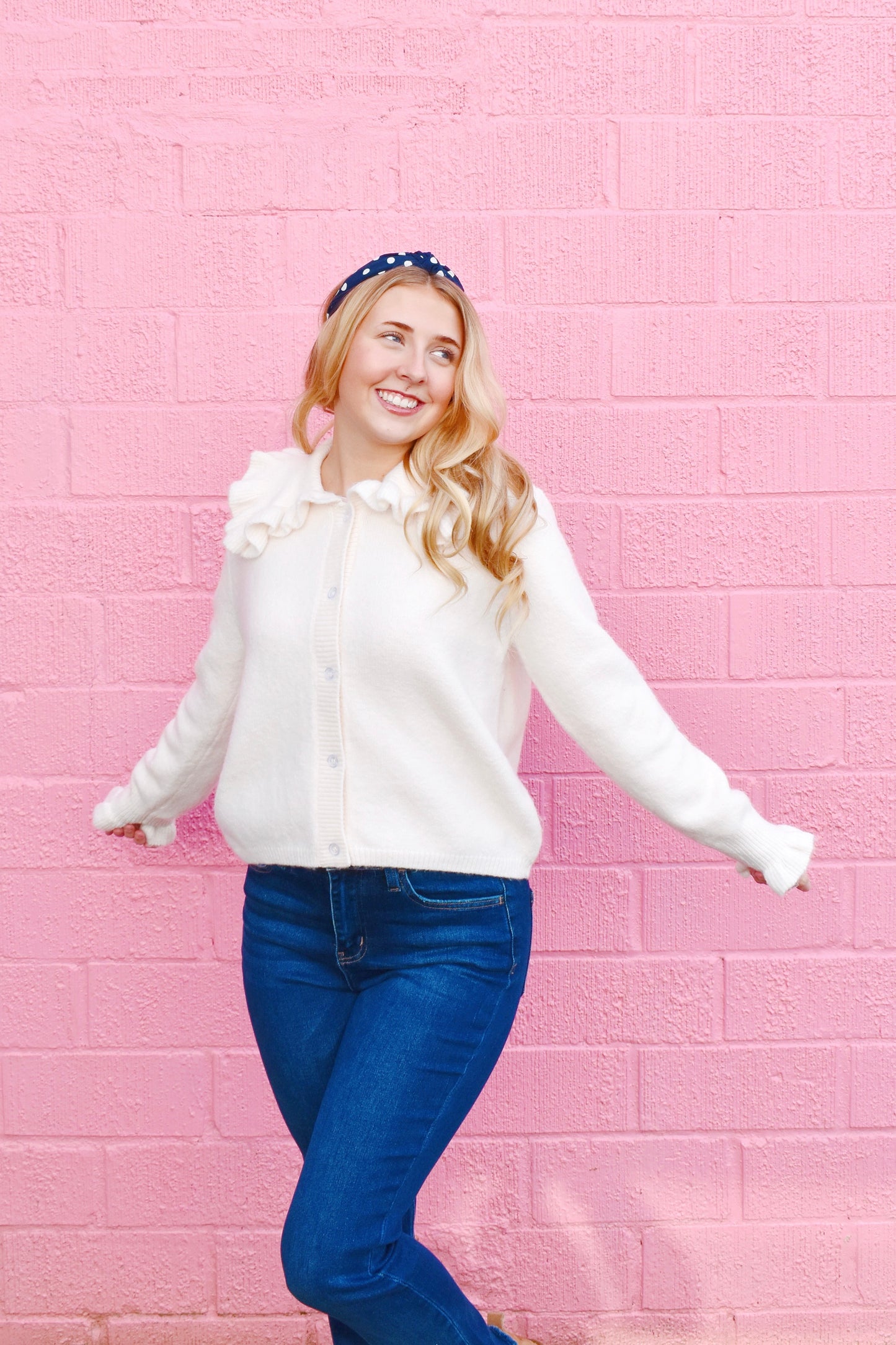 Ivory Ruffle Collar Cardigan