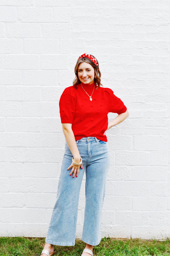 Red Dottie Knit Sweater Top