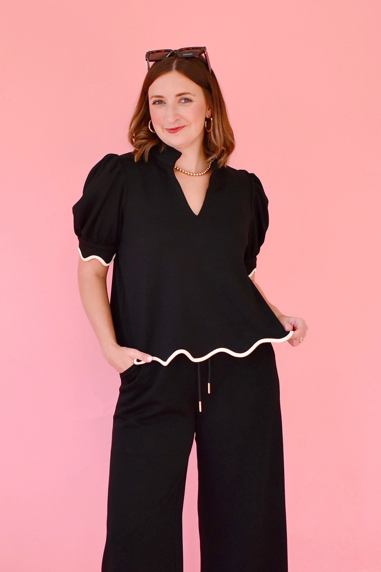 Black Scallop Edge Top