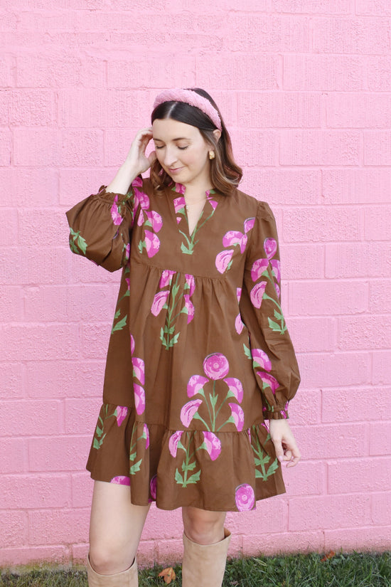 Chocolate & Pink Floral Babydoll Dress