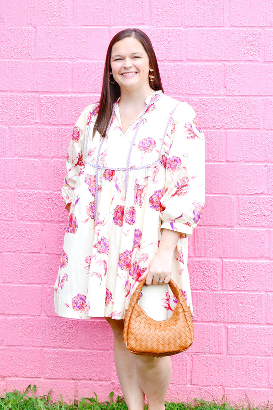 Plus Cream Pink Floral  Dress