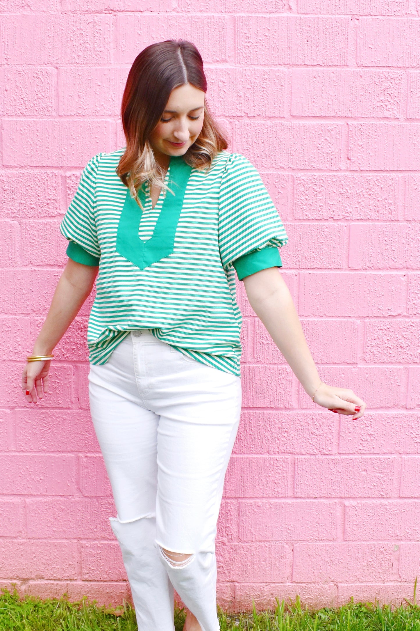 Green Stripe Contrast Top