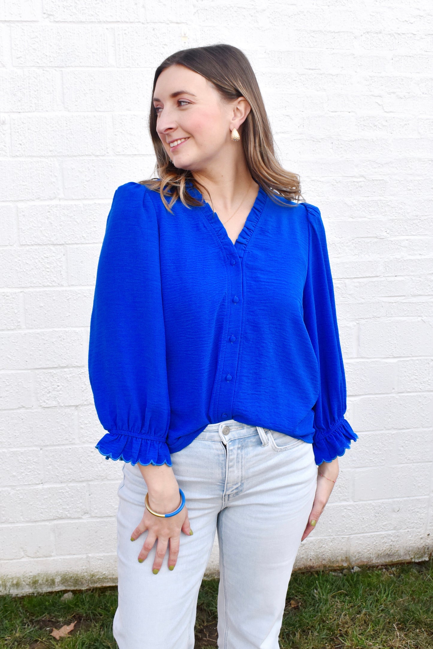 Royal Button Down Scallop Cuff Blouse