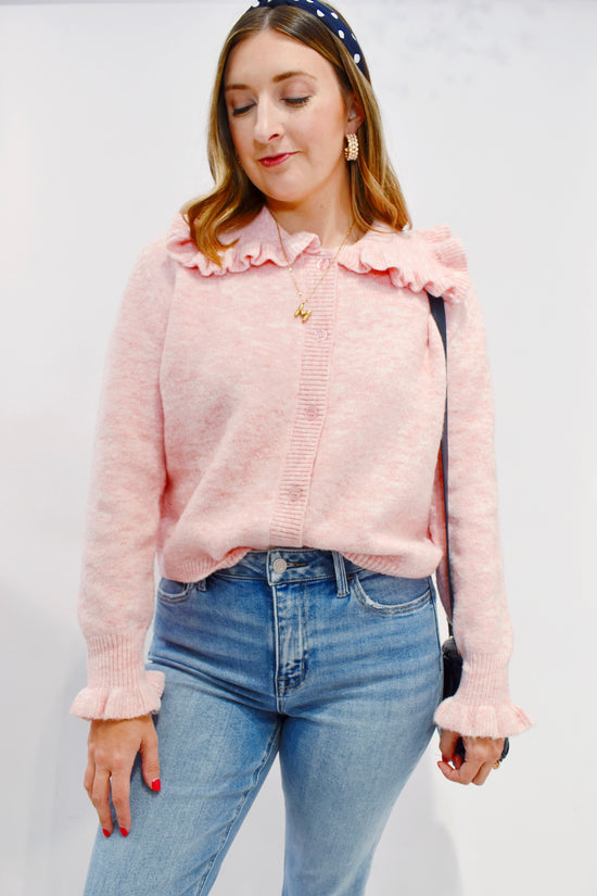Light Pink Ruffle Collar Cardigan