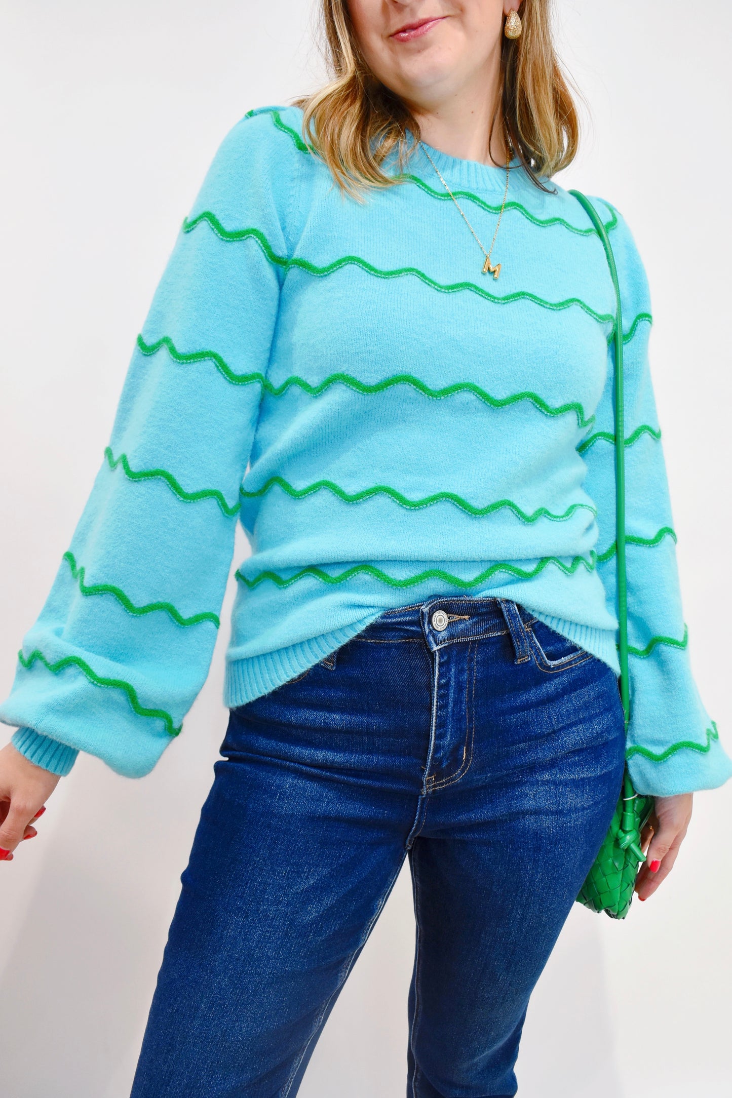 Blue Green Wavy Stripe Sweater