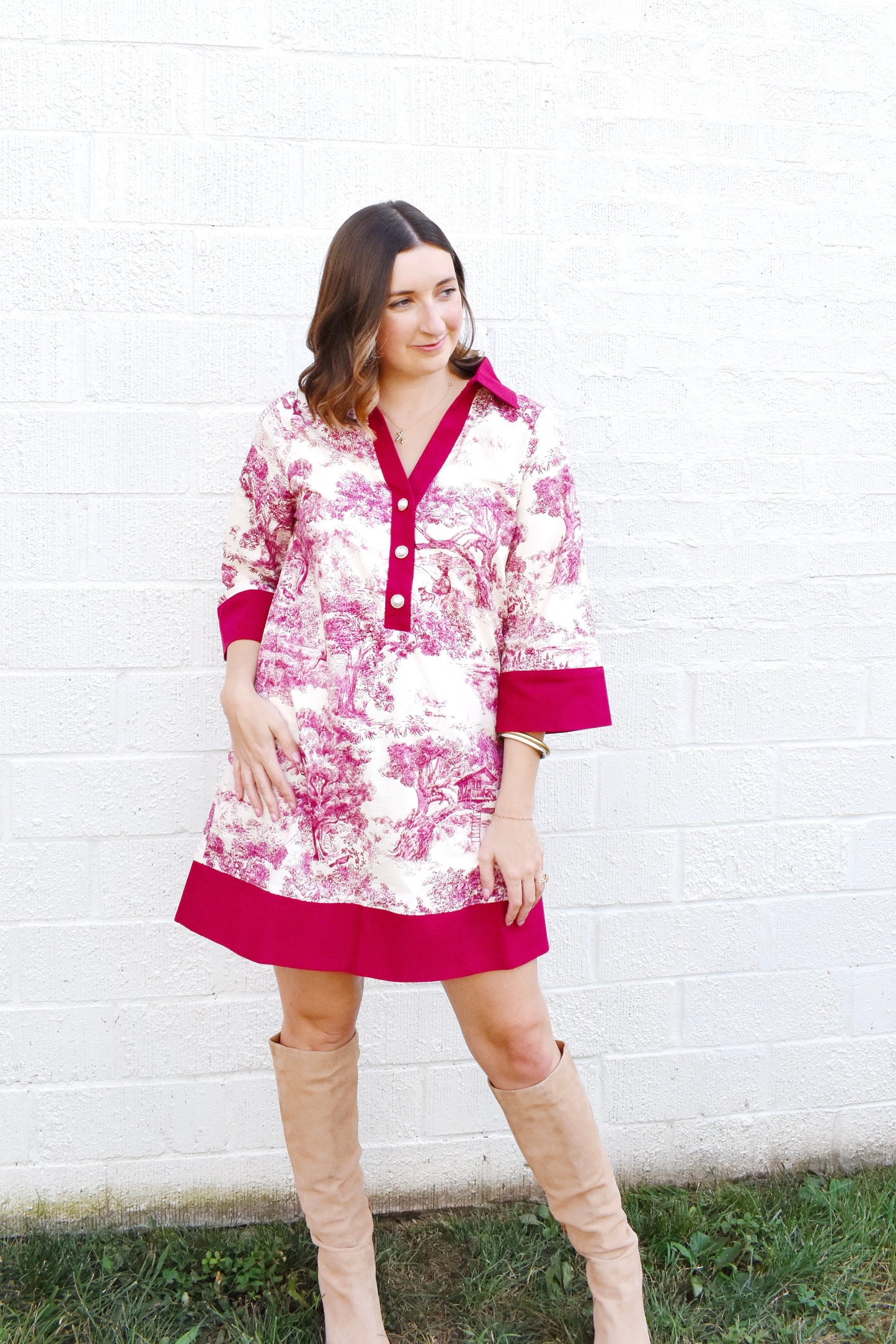 Burgundy Toile Mini Dress
