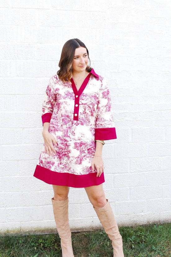 Burgundy Toile Mini Dress