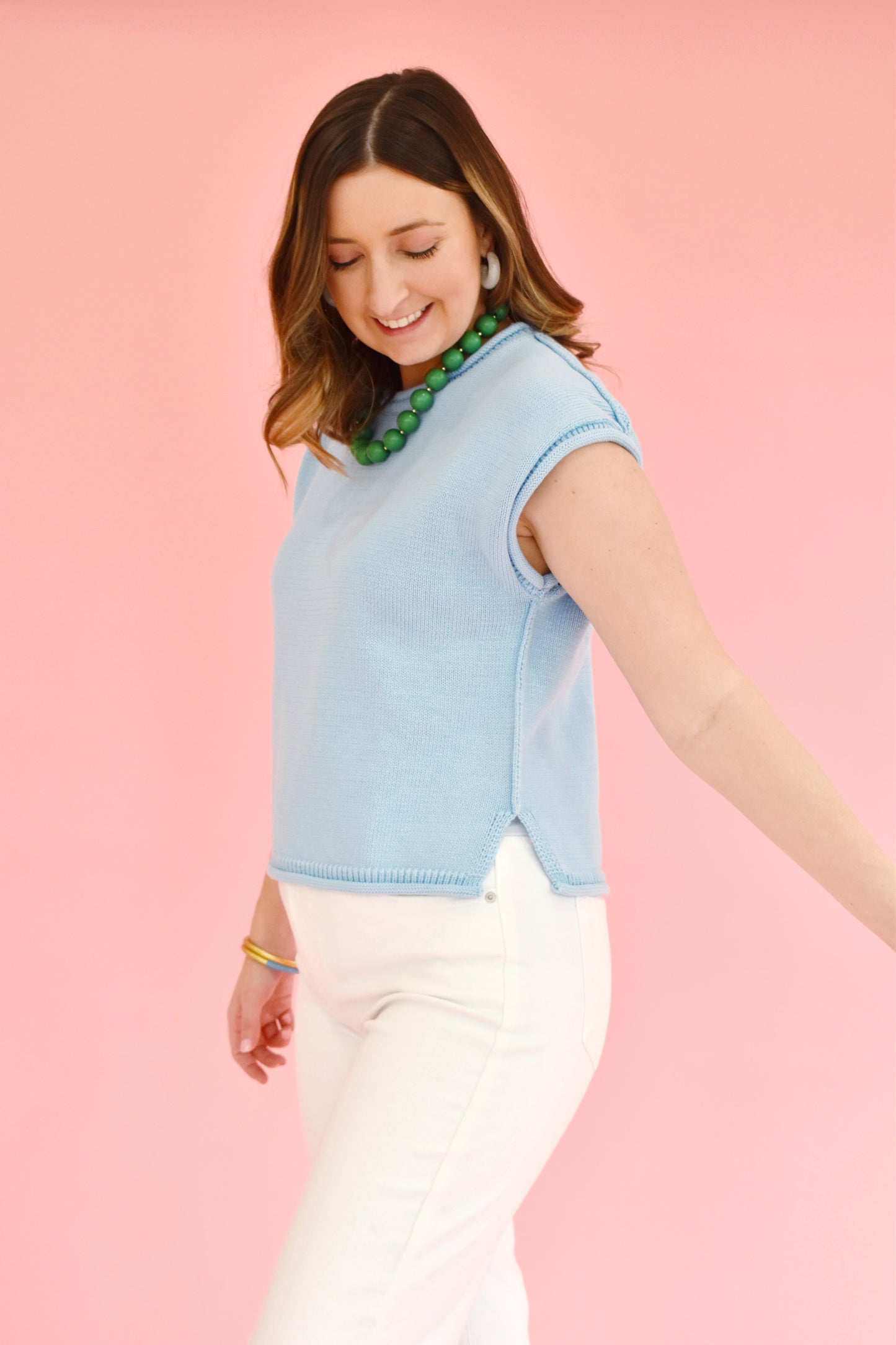 Baby Blue Roll Hem Knit Top