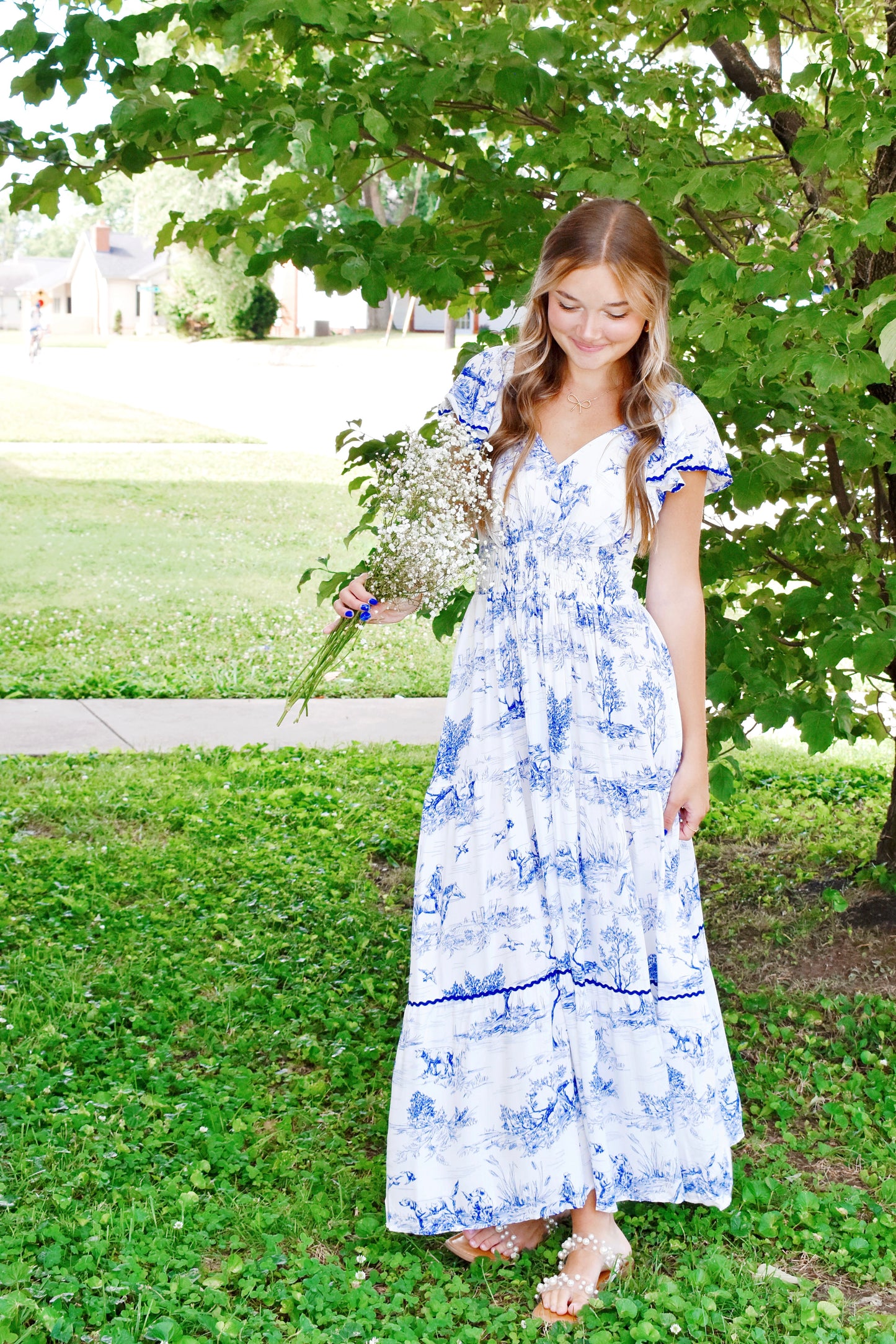 Francesca Blue Toile Maxi Dress