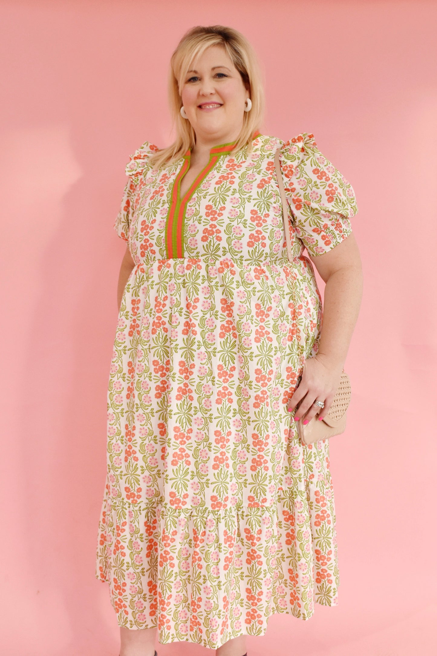 Plus Coral Spring Floral Midi Dress