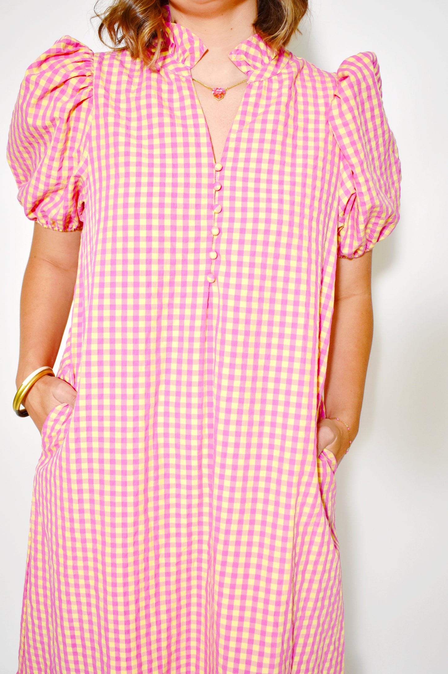 Strawberry Lemonade Gingham Midi Dress