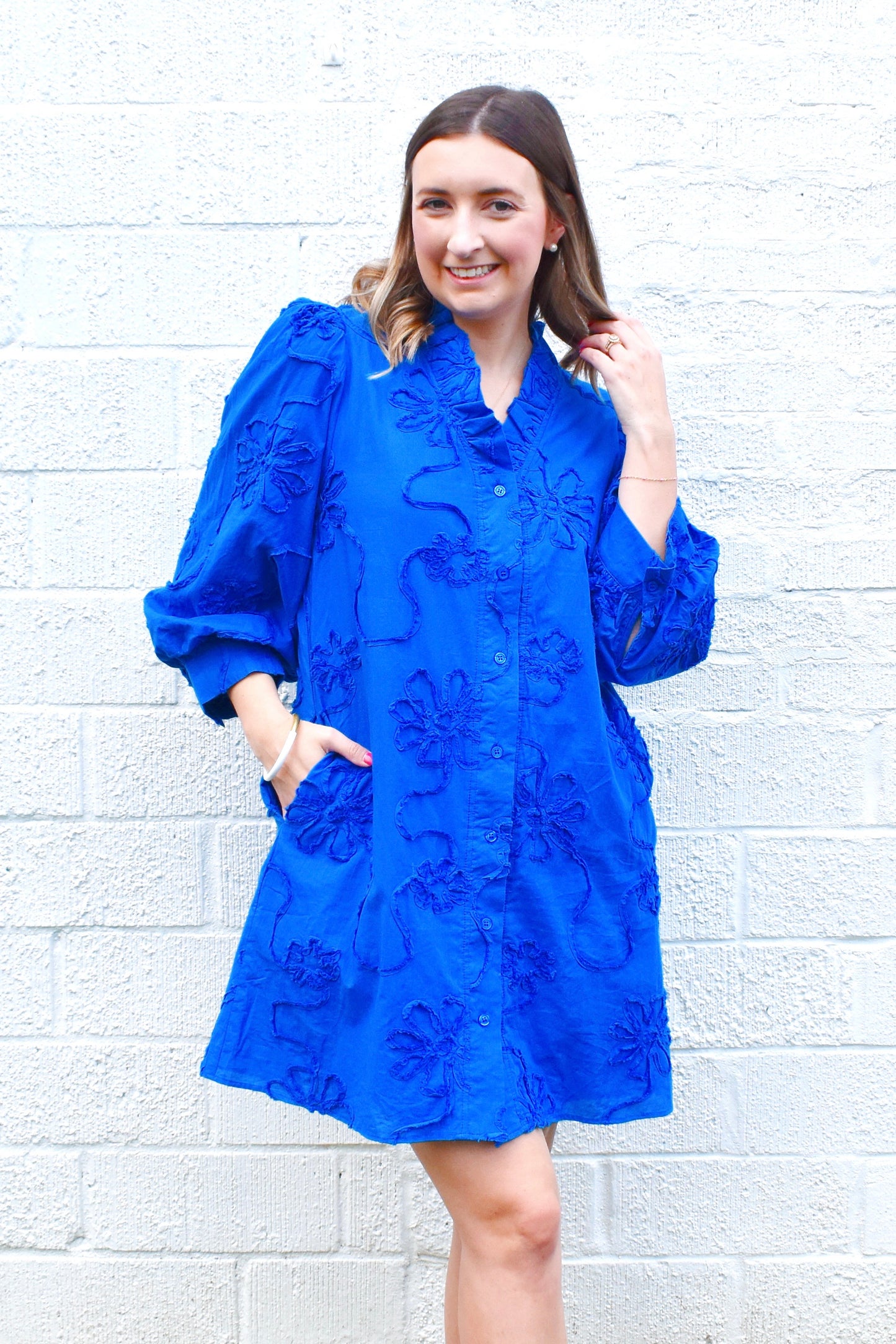Royal Blue Button Down Floral Dress