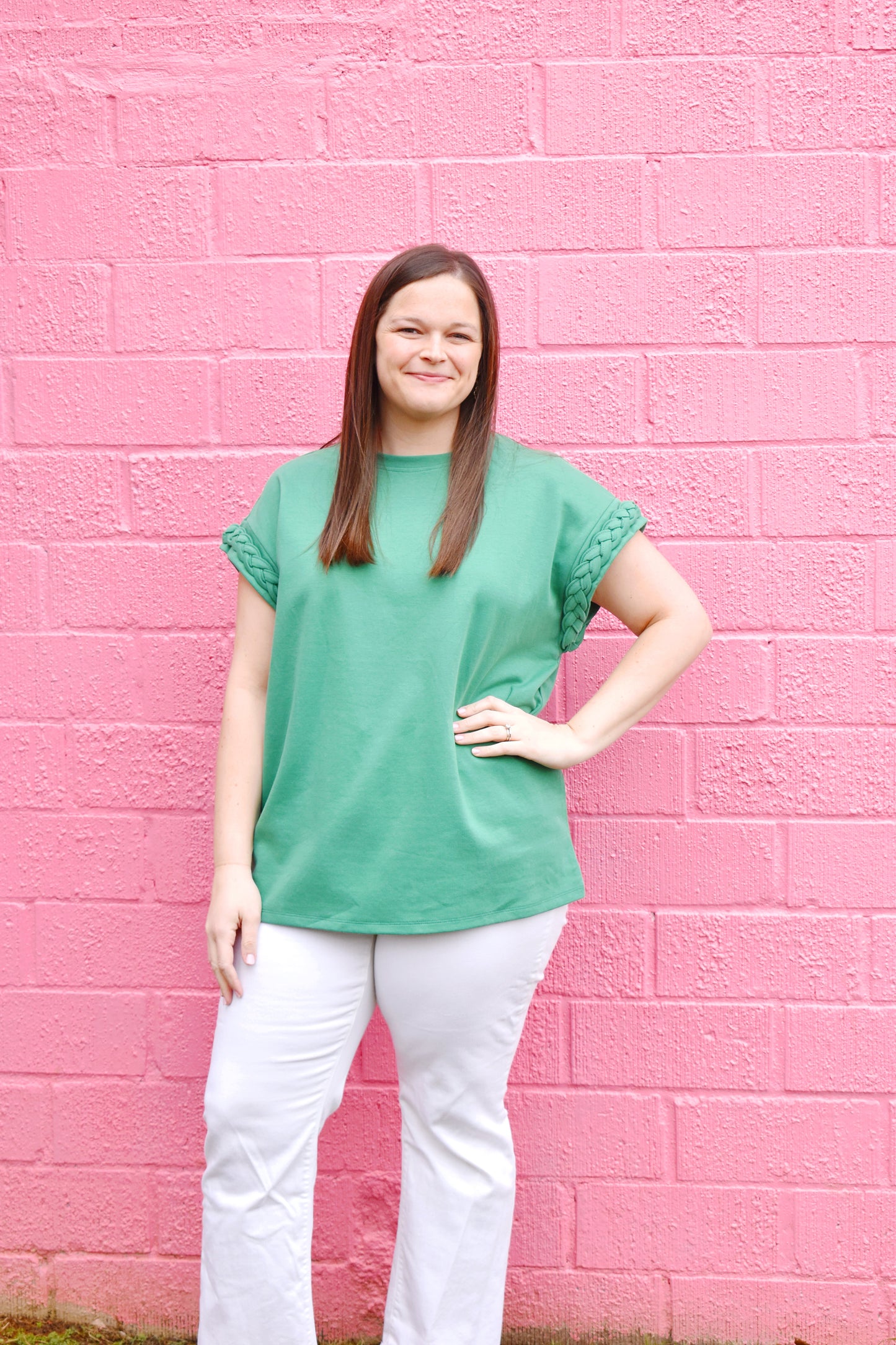 Plus Kelly Green Braid Detail Top