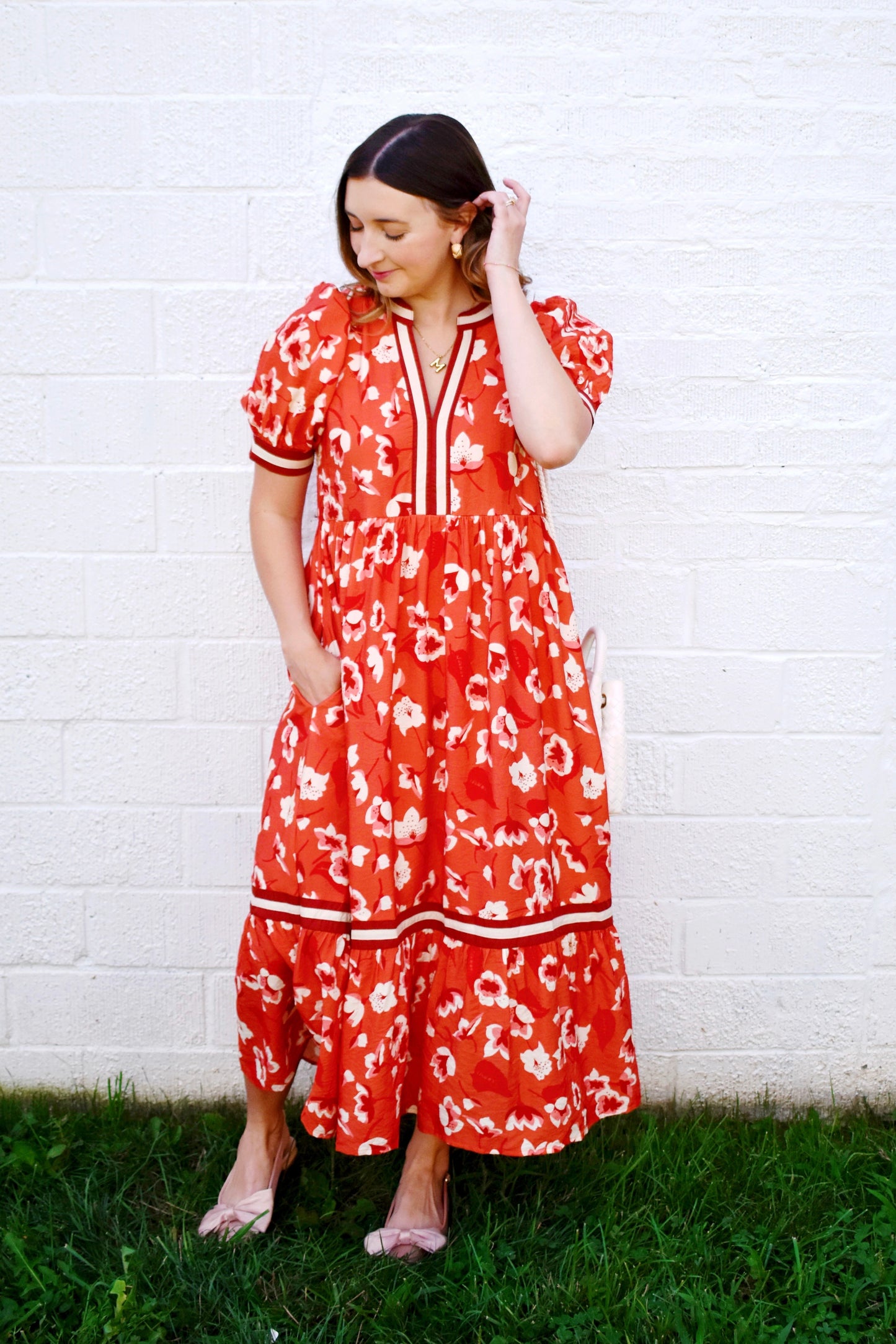 Fall Perfection Rust Floral Midi Dress