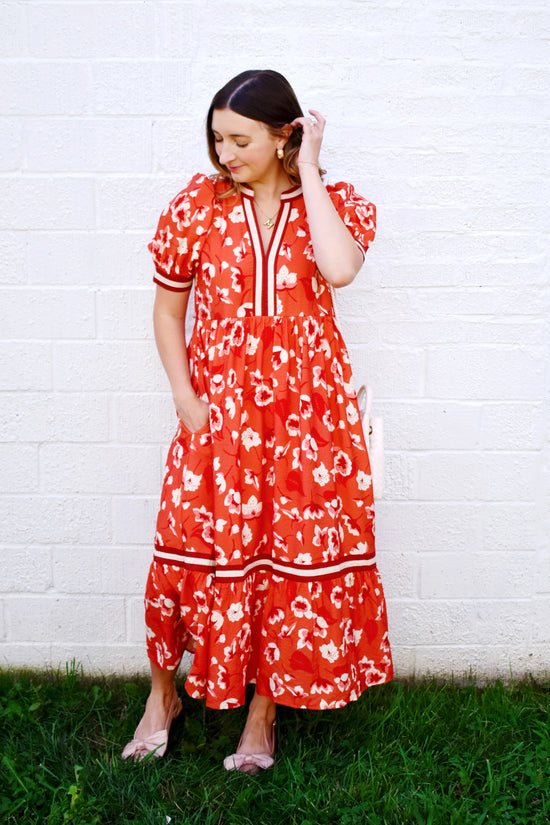 Fall Perfection Rust Floral Midi Dress