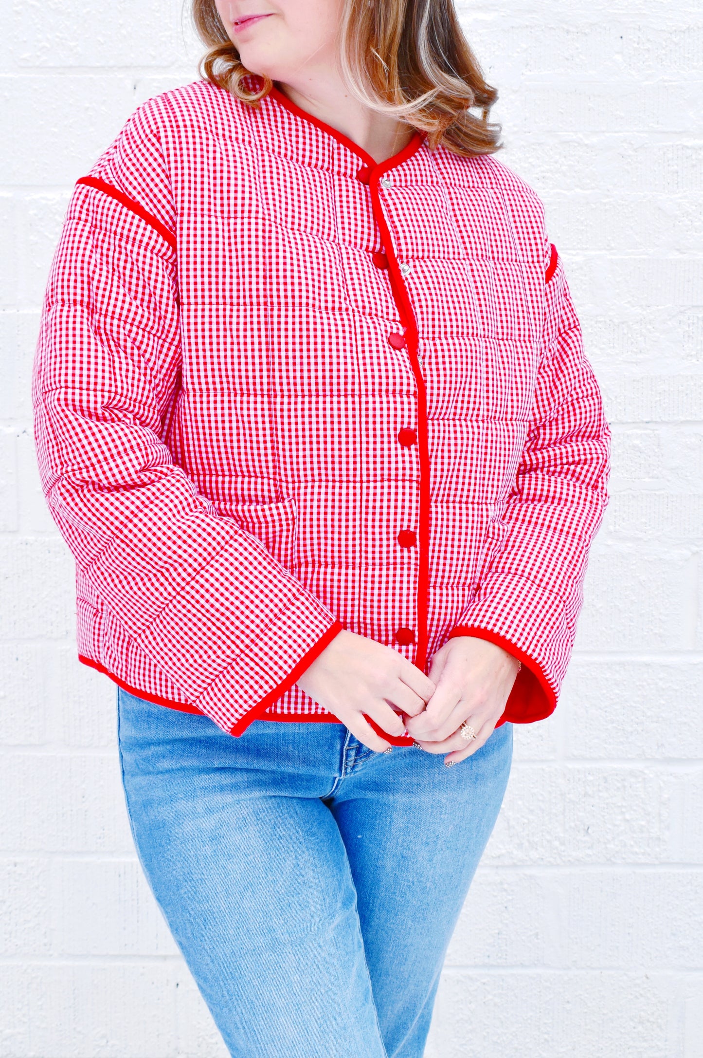 Red Gingham Quilted Jacket