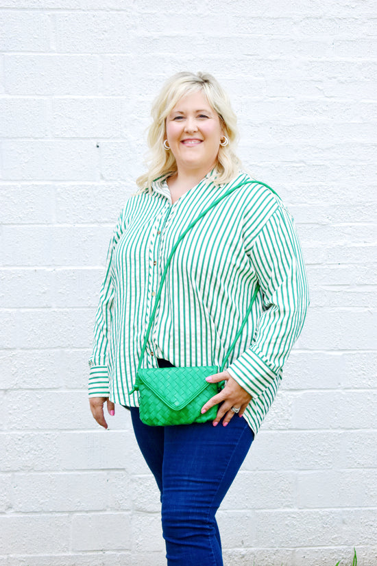 Plus Green Stripe Button Down Top