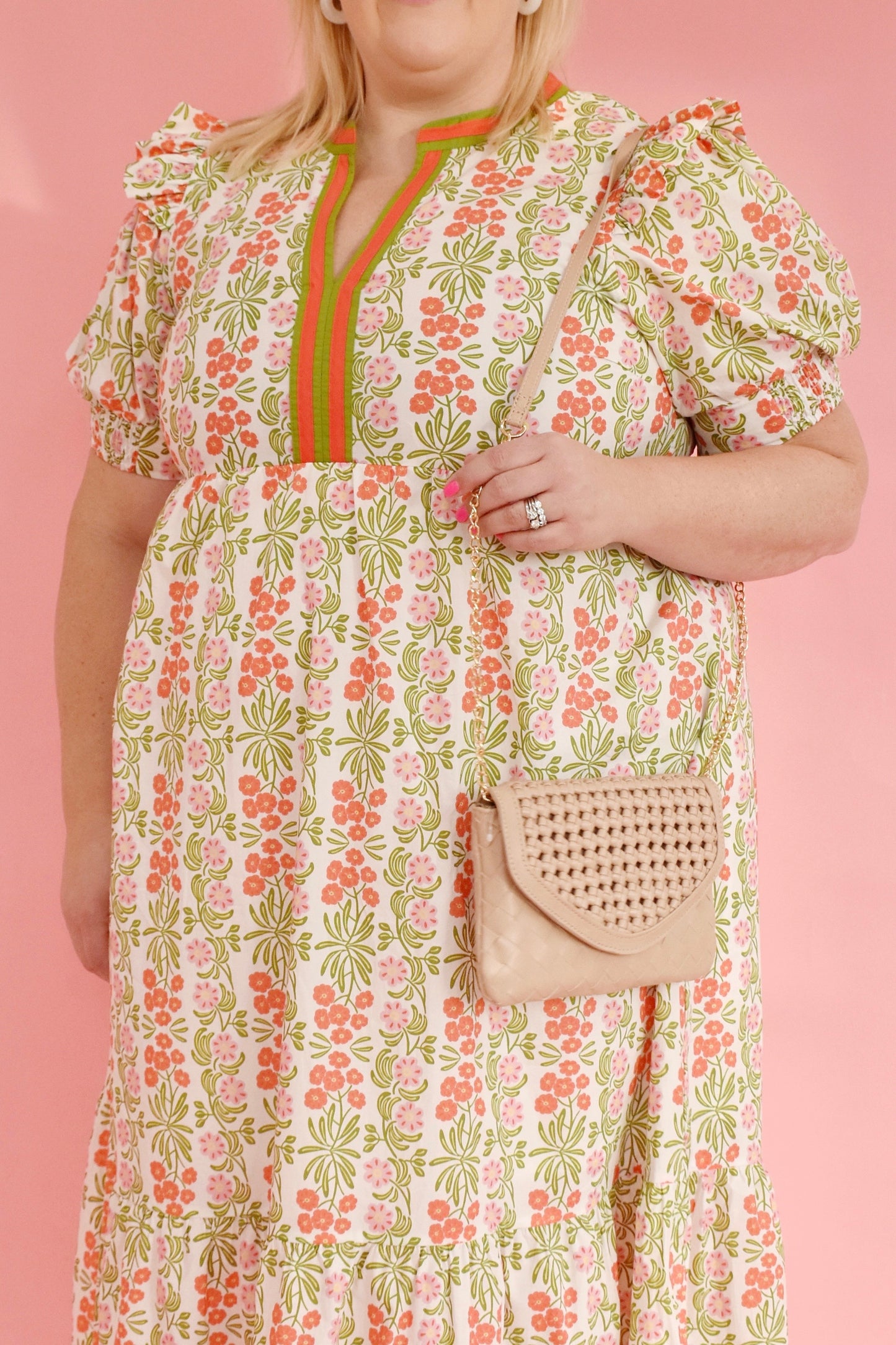 Plus Coral Spring Floral Midi Dress