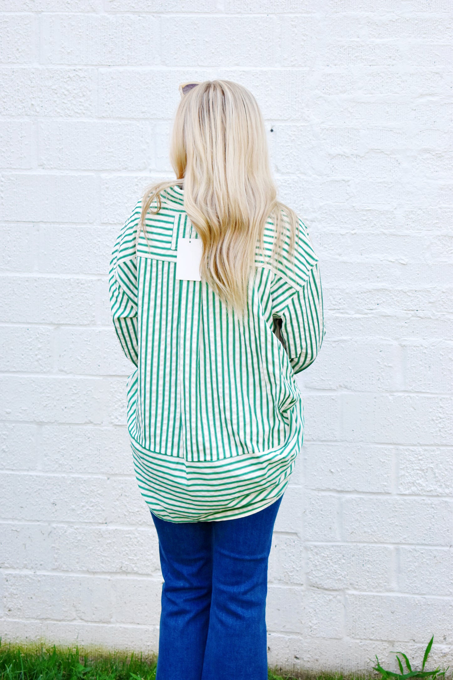 Green Stripe Button Down Top