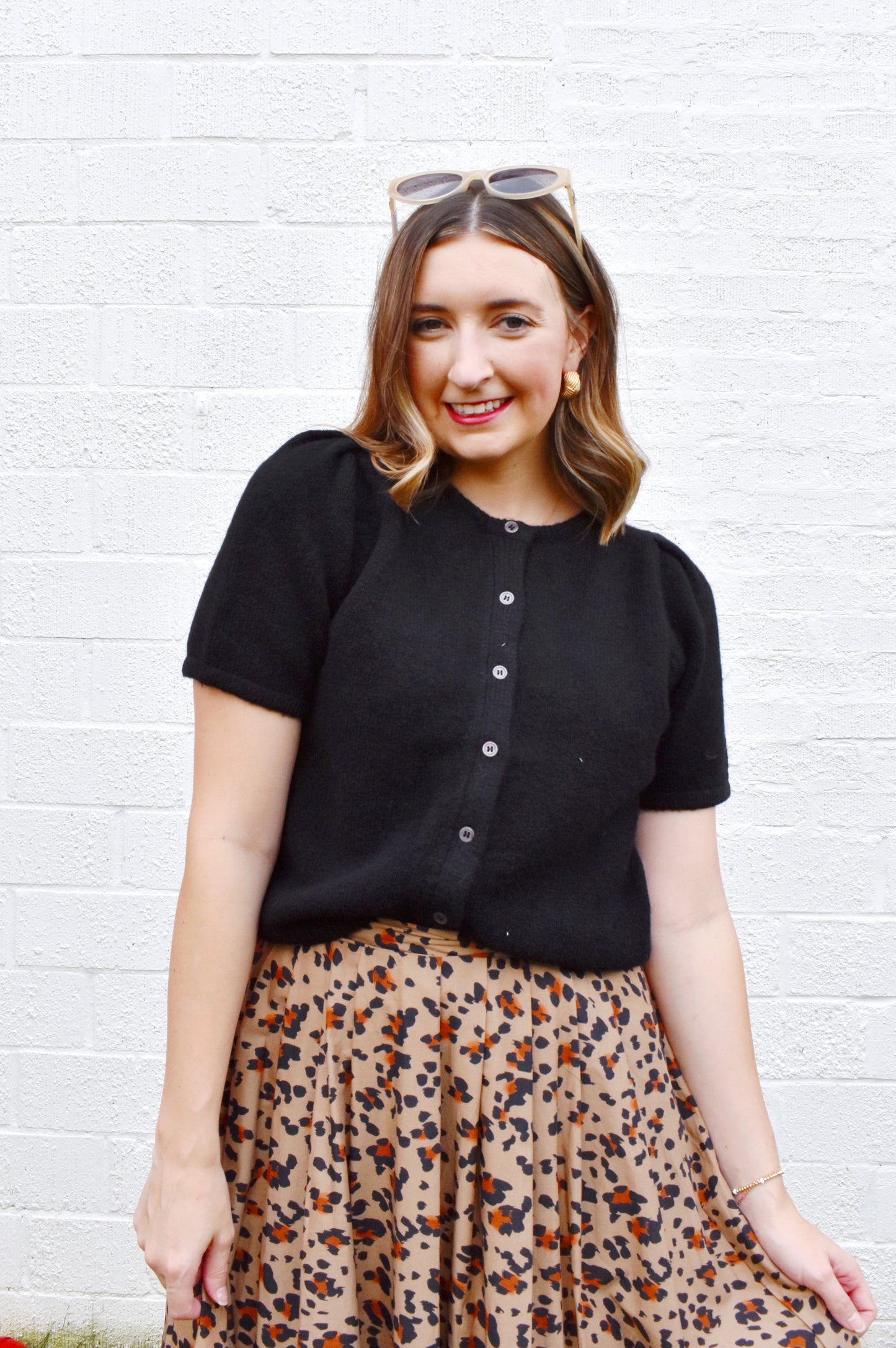 Black Button Down Short Sleeve Cardigan