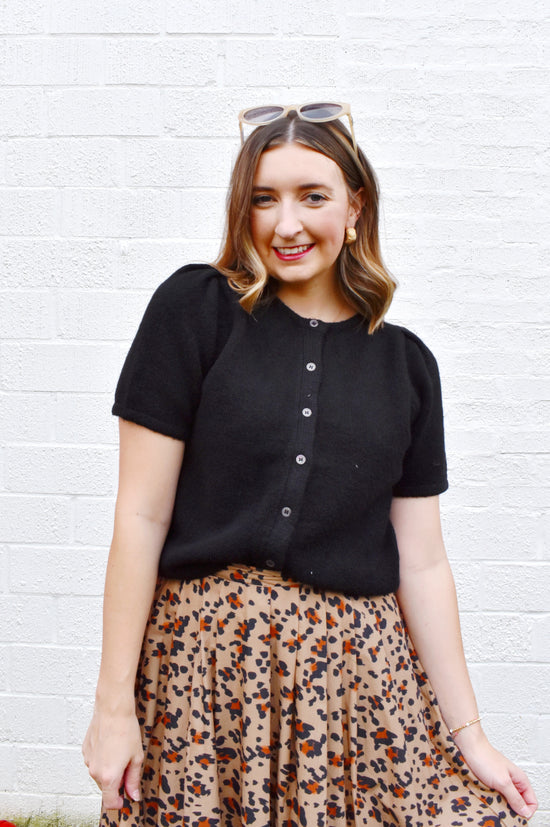 Black Button Down Short Sleeve Cardigan