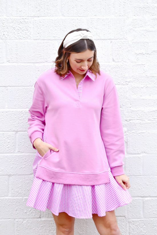 Preppy Pink Layered Sweatshirt Dress