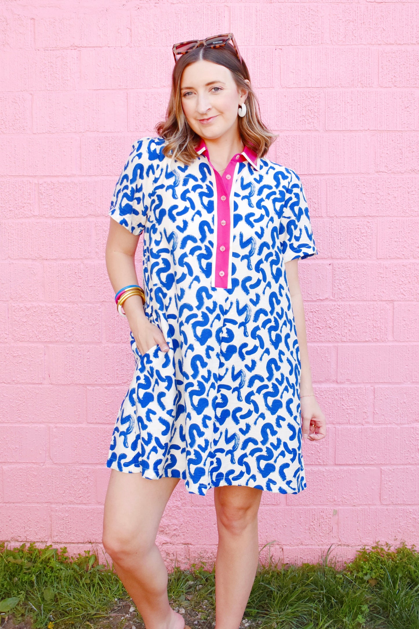 Royal Abstract Hot Pink Collar Dress