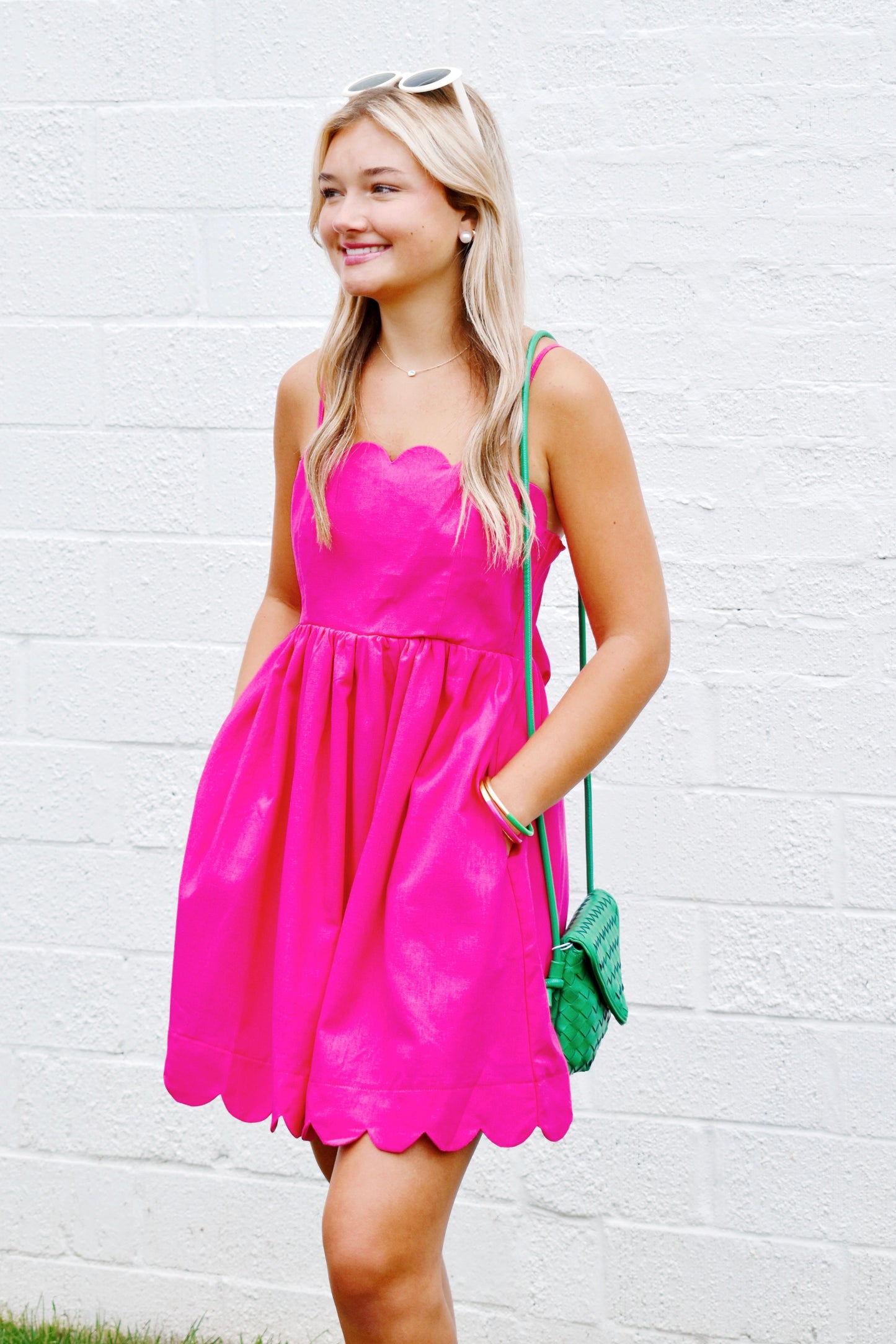 Hot Pink Scallop Bow Back Dress – Confetti Boutique