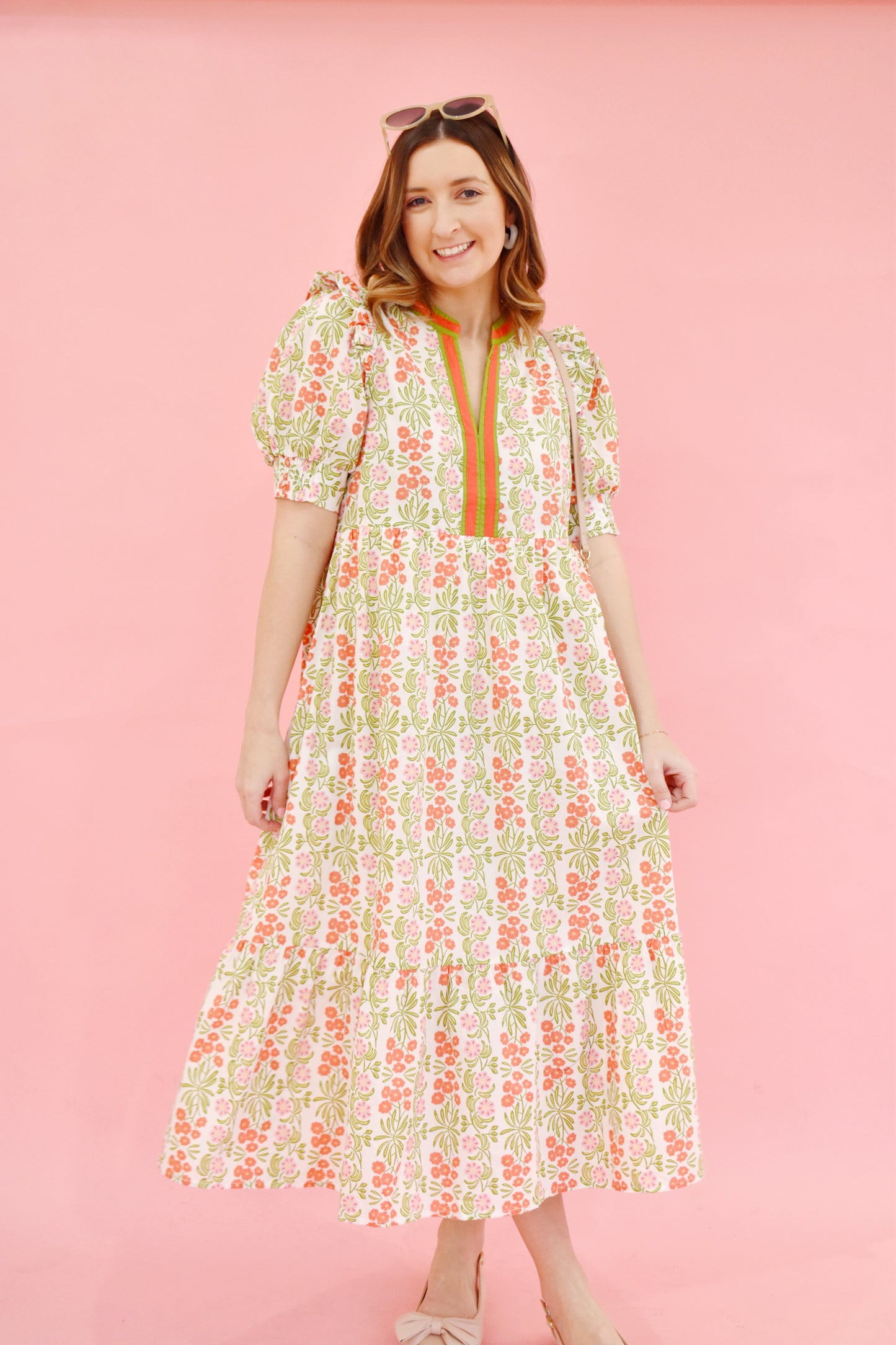 Coral Spring Floral Midi Dress