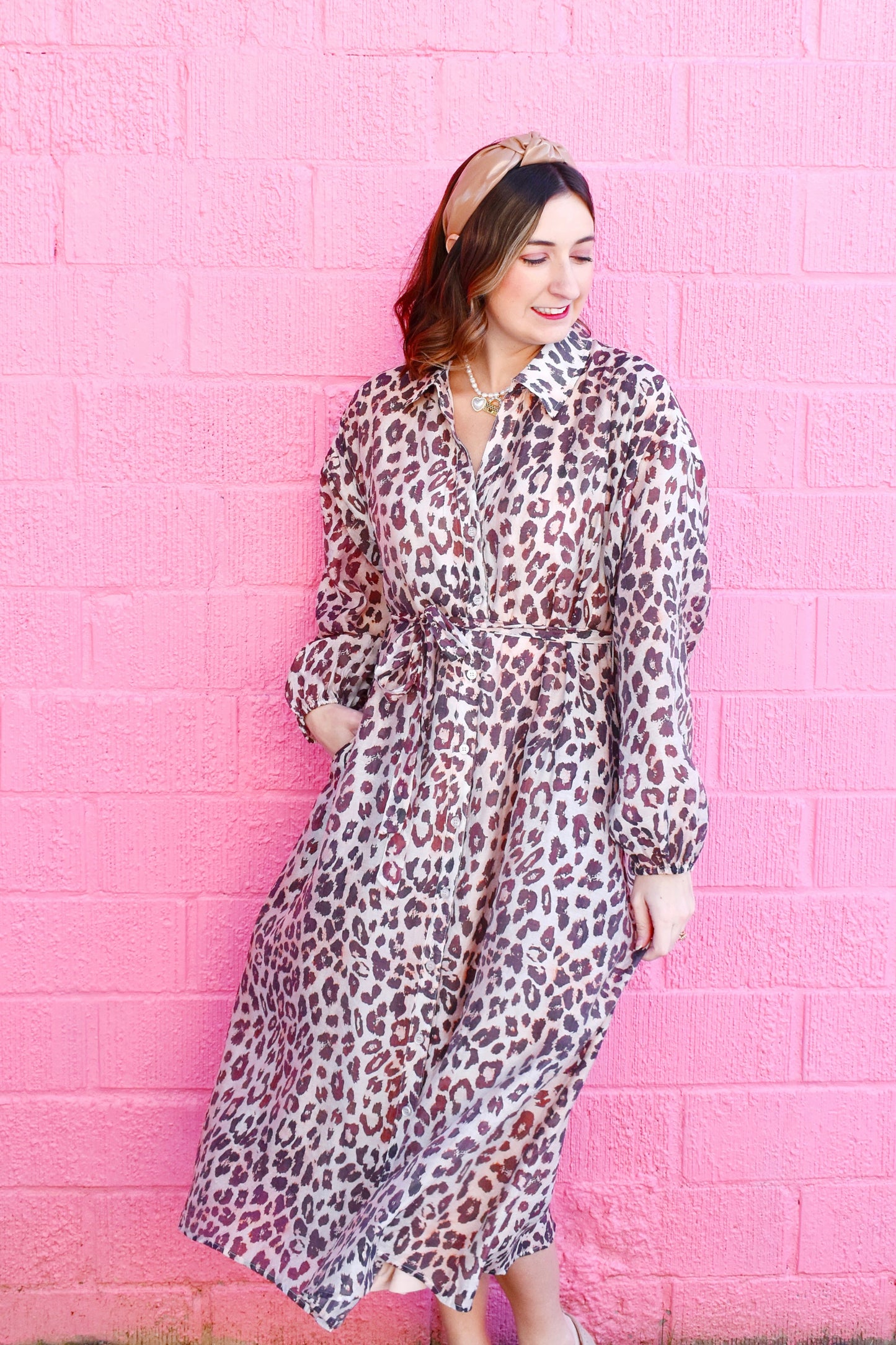 Leopard Chiffon Midi Dress