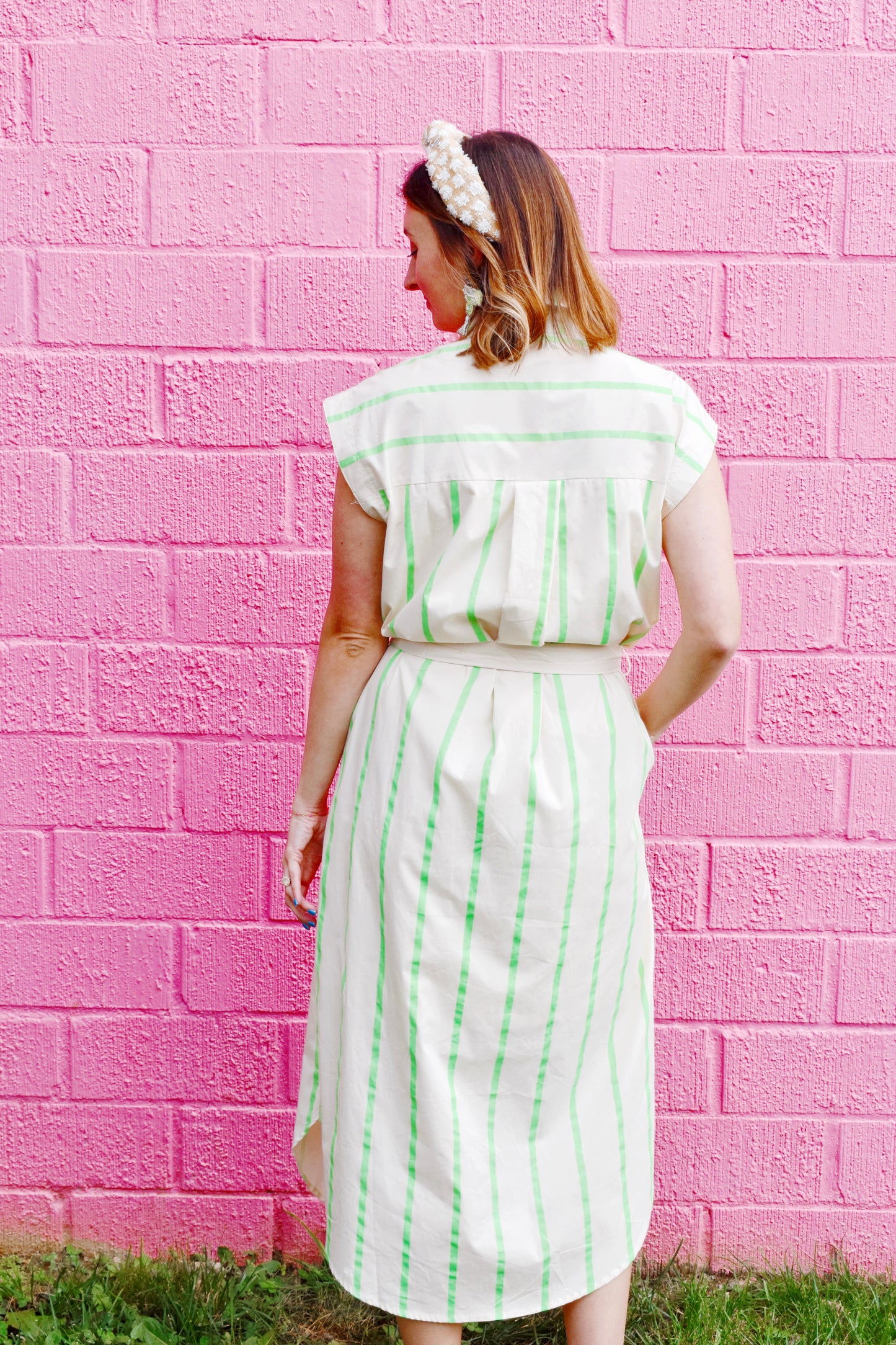 Lime Striped Midi Shirt Dress