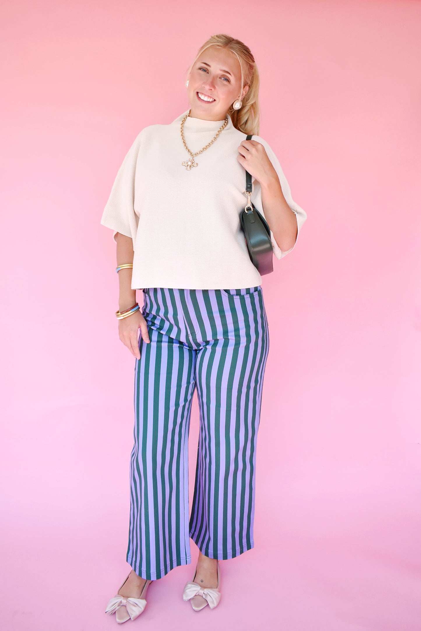 Hunter & Blue Stripe High Waist Wide Leg Pants