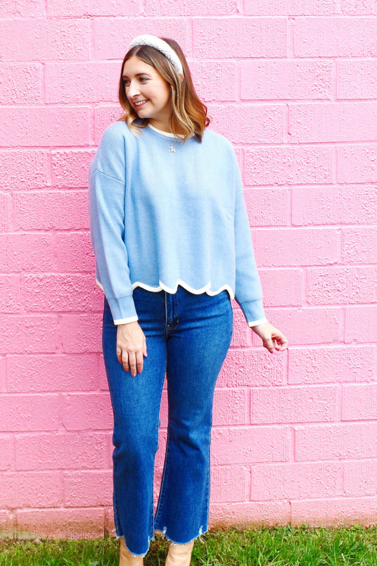 Light Blue Scallop Sweater