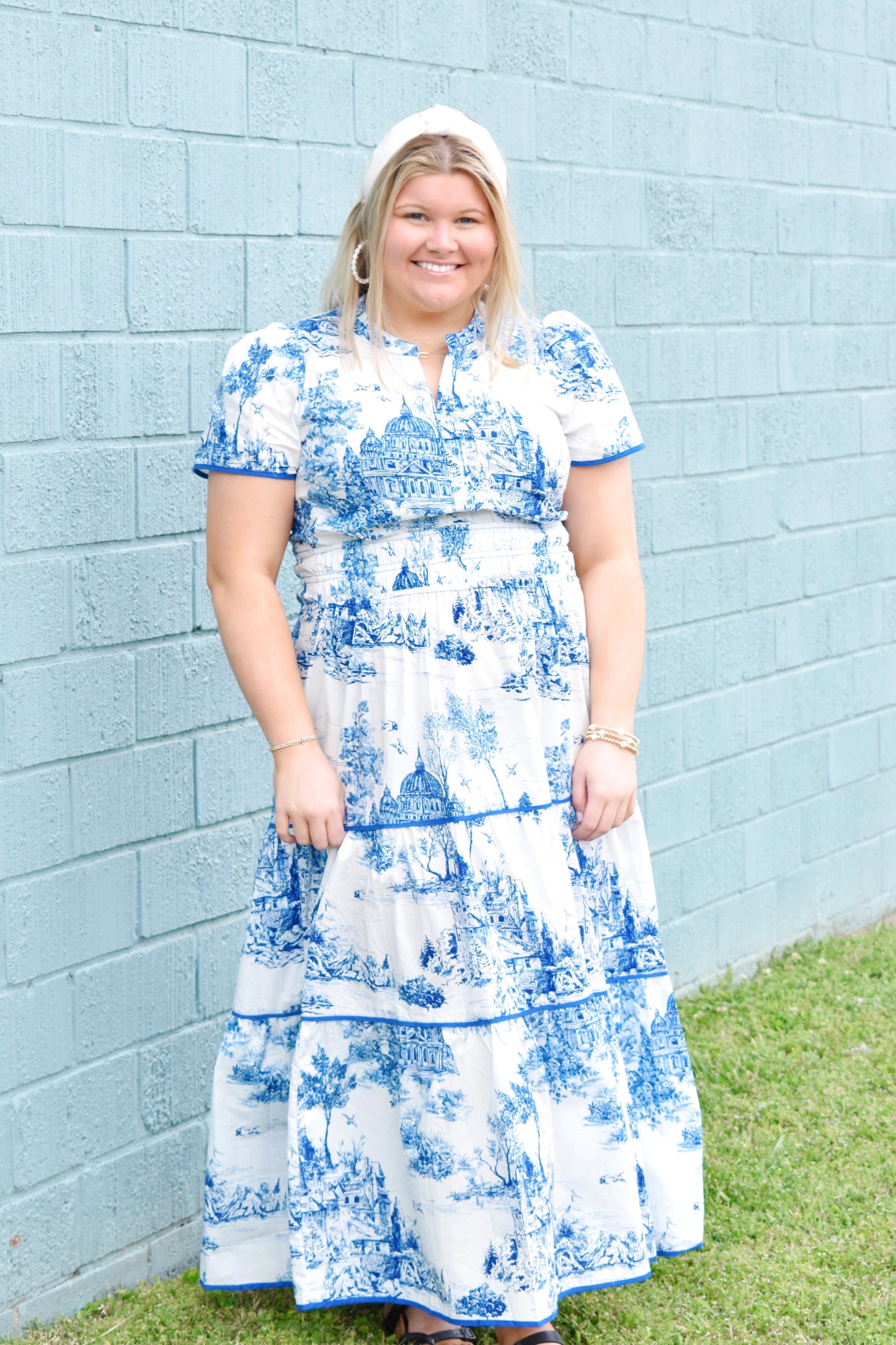 toile midi dress Love Found Blue Toile Midi Dress, X-Large - The Mint Julep Boutique