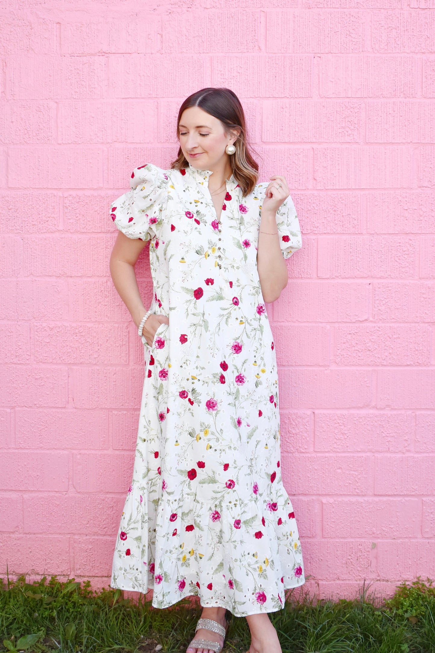 Secret Garden White Eyelet Midi Dress