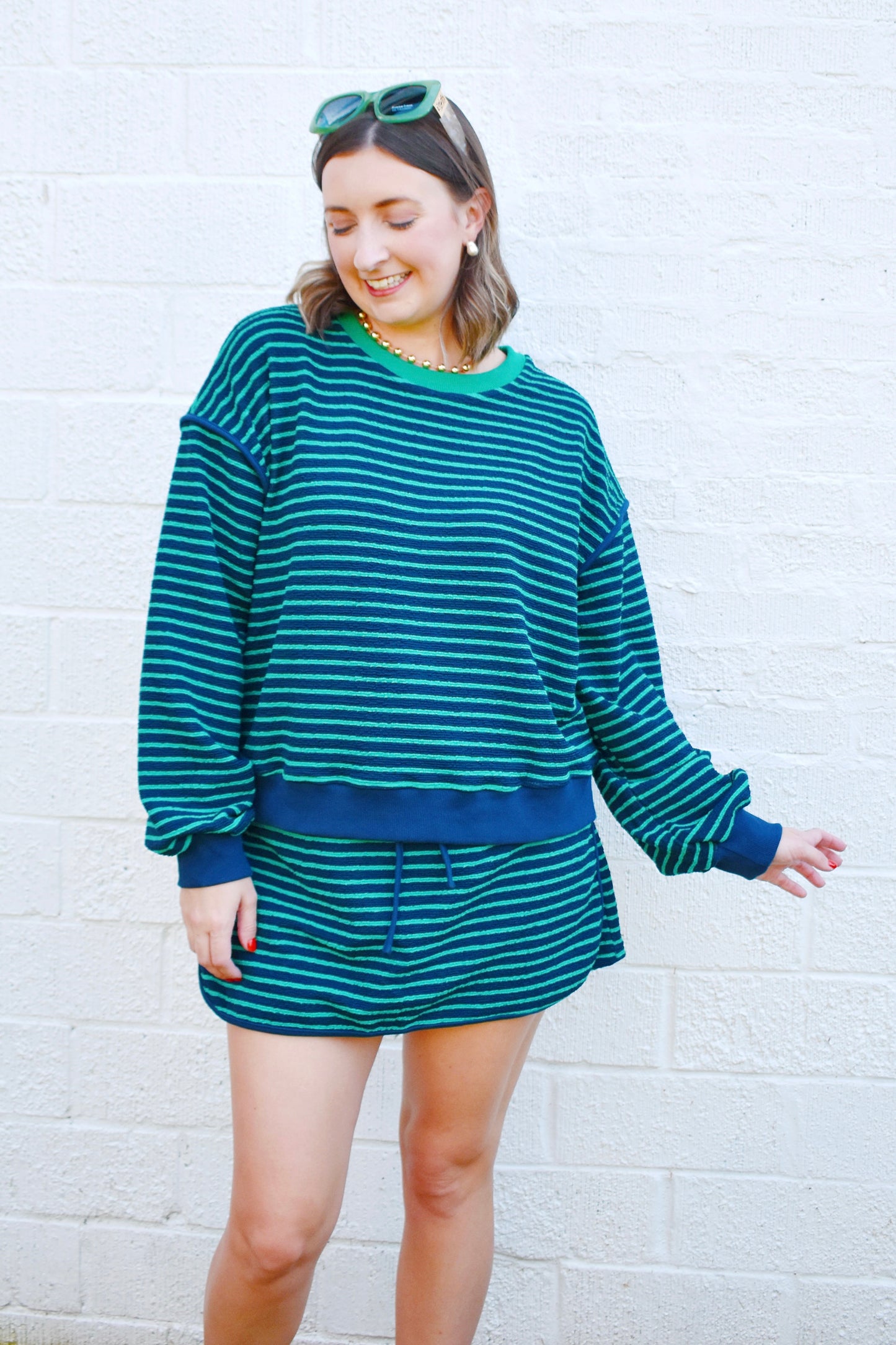 Navy & Green Stripe Skort
